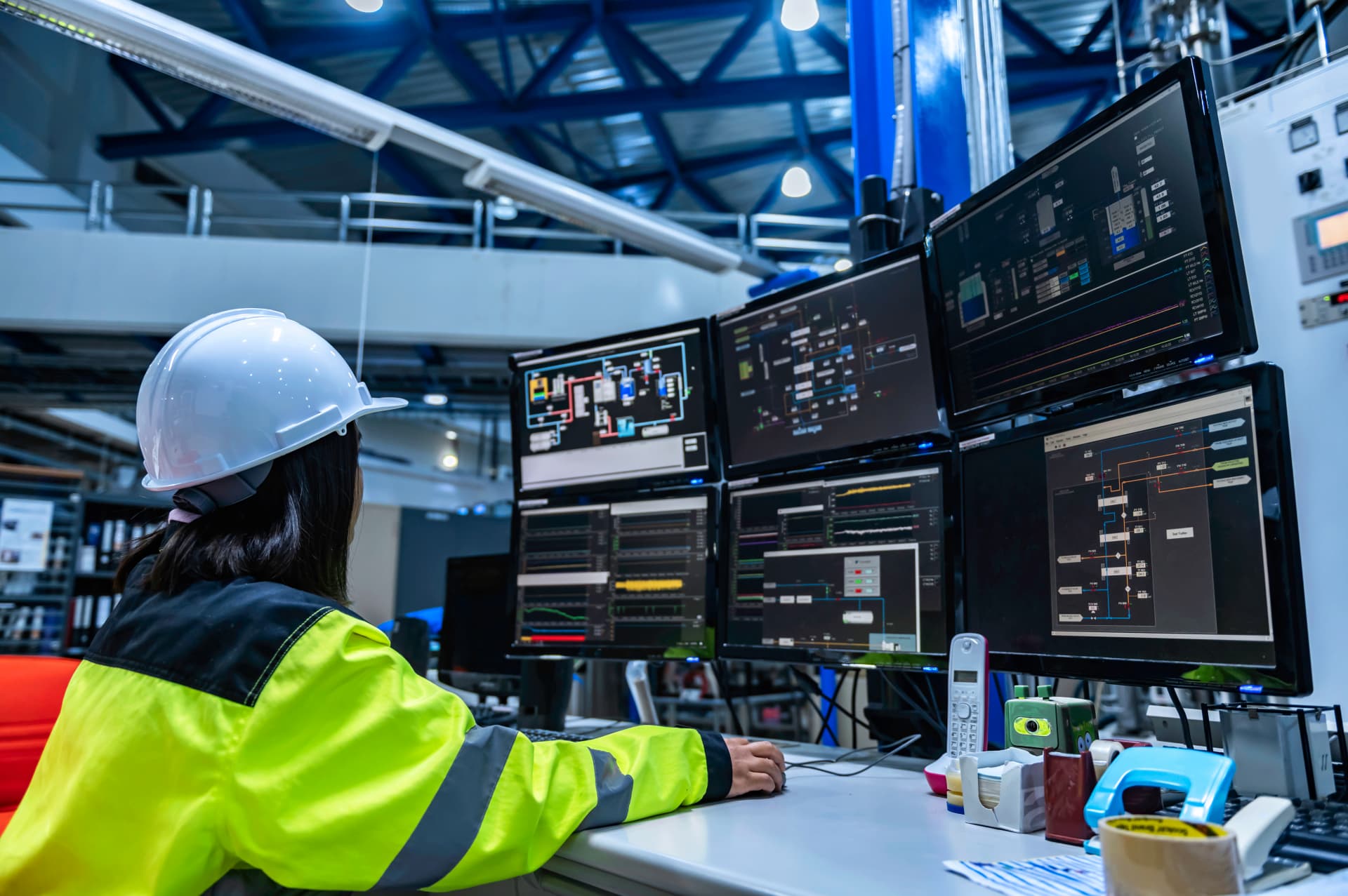 Engineer optimising manufacturing processes using IoT